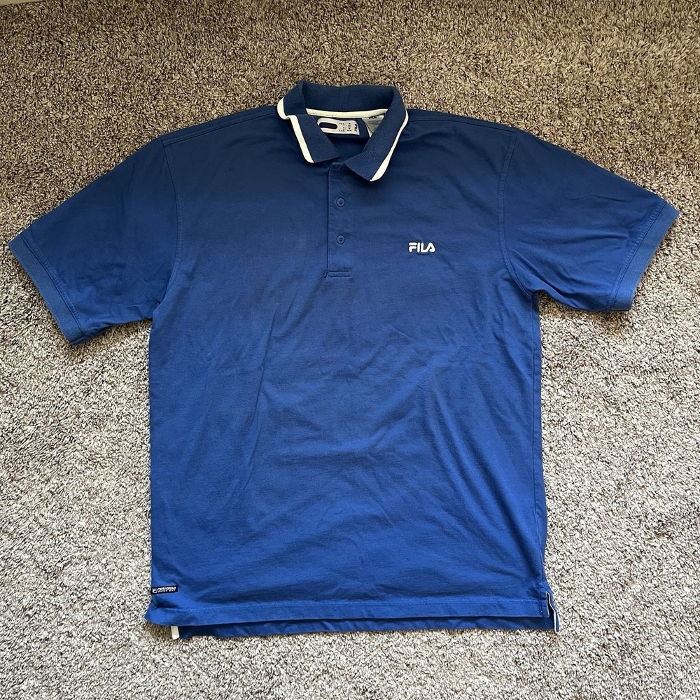 FILA Polo Shirt Men's Medium Blue Short Sleeve Quick Dry